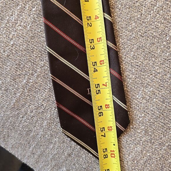 Vintage Christian Dior Brown Repp Striped Silk Tie Embroidered Logo 58" - Picture 7 of 7